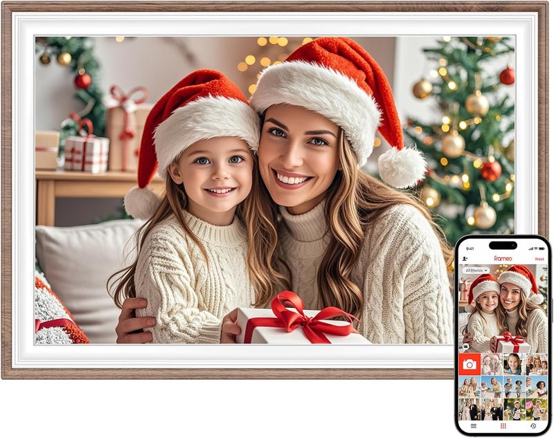 MaxAngel Frameo 10.1" Digital Picture Frame, Smart WiFi Digital Photo Frame with 1280x800 HD IPS Touch Screen 32GB Storage Auto-Rotate Wall Mounted, Share Photos/Videos Remotely(Brown&White) - Image 1